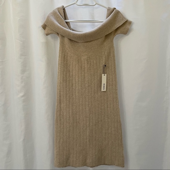 BB DAKOTA PORTER DRESS Off The Shoulder Body Con Size Large Color Cream Camel - Picture 3 of 8
